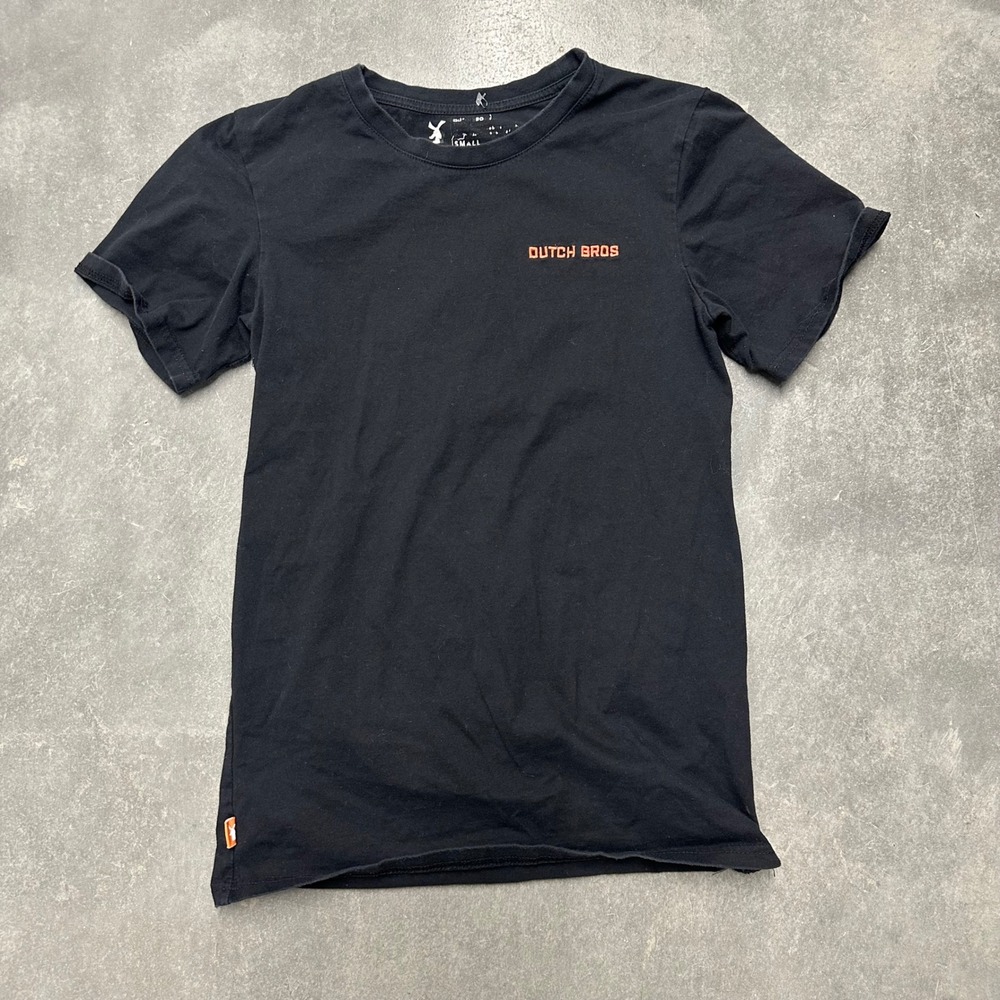 Dutch Bros Coffee Black Graphic T-Shirt Small Dutch Luv Windmill Orange Print